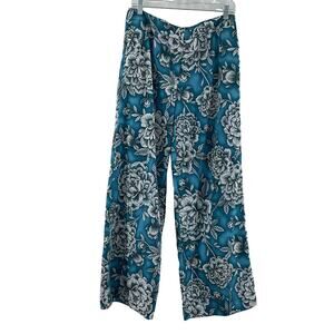 Worthington Blue/White Floral Print Wide Leg Palazzo Pant Sz 10 Preowned Women's